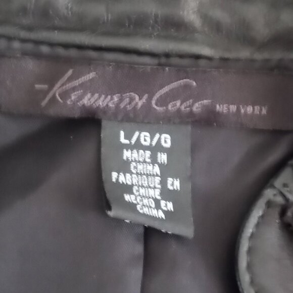 Black Leather Jacket Women's Size Large Kenneth Cole Zip Up Zipper Pockets - Picture 7 of 8